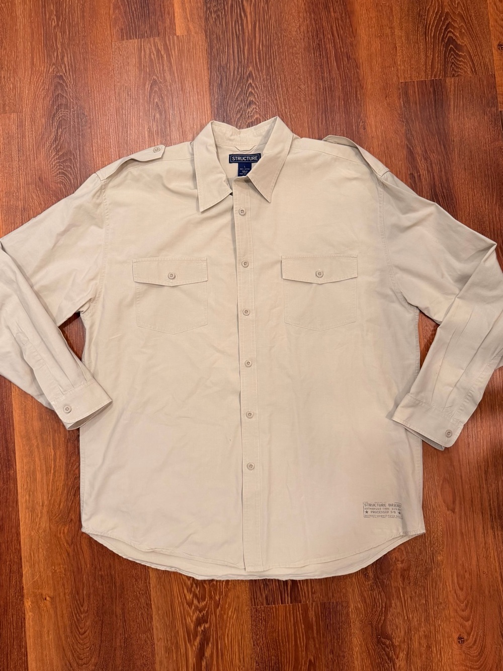 Vtg. STRUCTURE Military Style Button Up Shirt Men's L 100% Cotton Epaulet Stamp